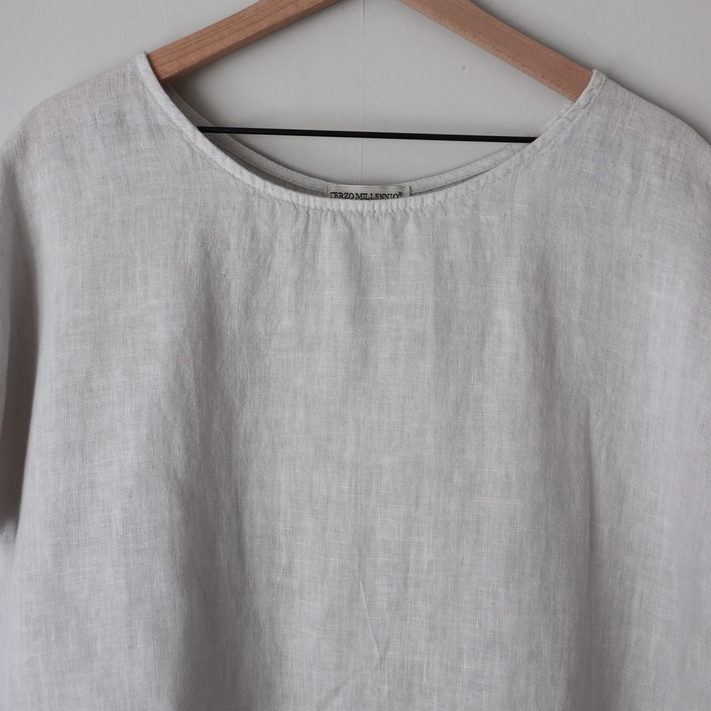 Terzo Millenio 100% Linen Short Sleeve Tunic Top Cream - Picture 2 of 7